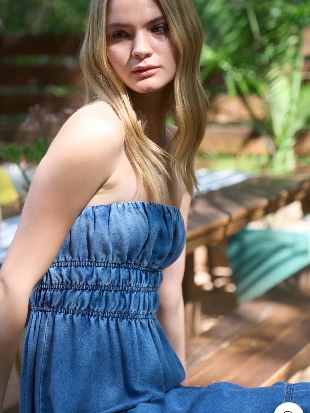 EE:Some Strapless Denim Blue Midi Dress - Picture 4 of 9